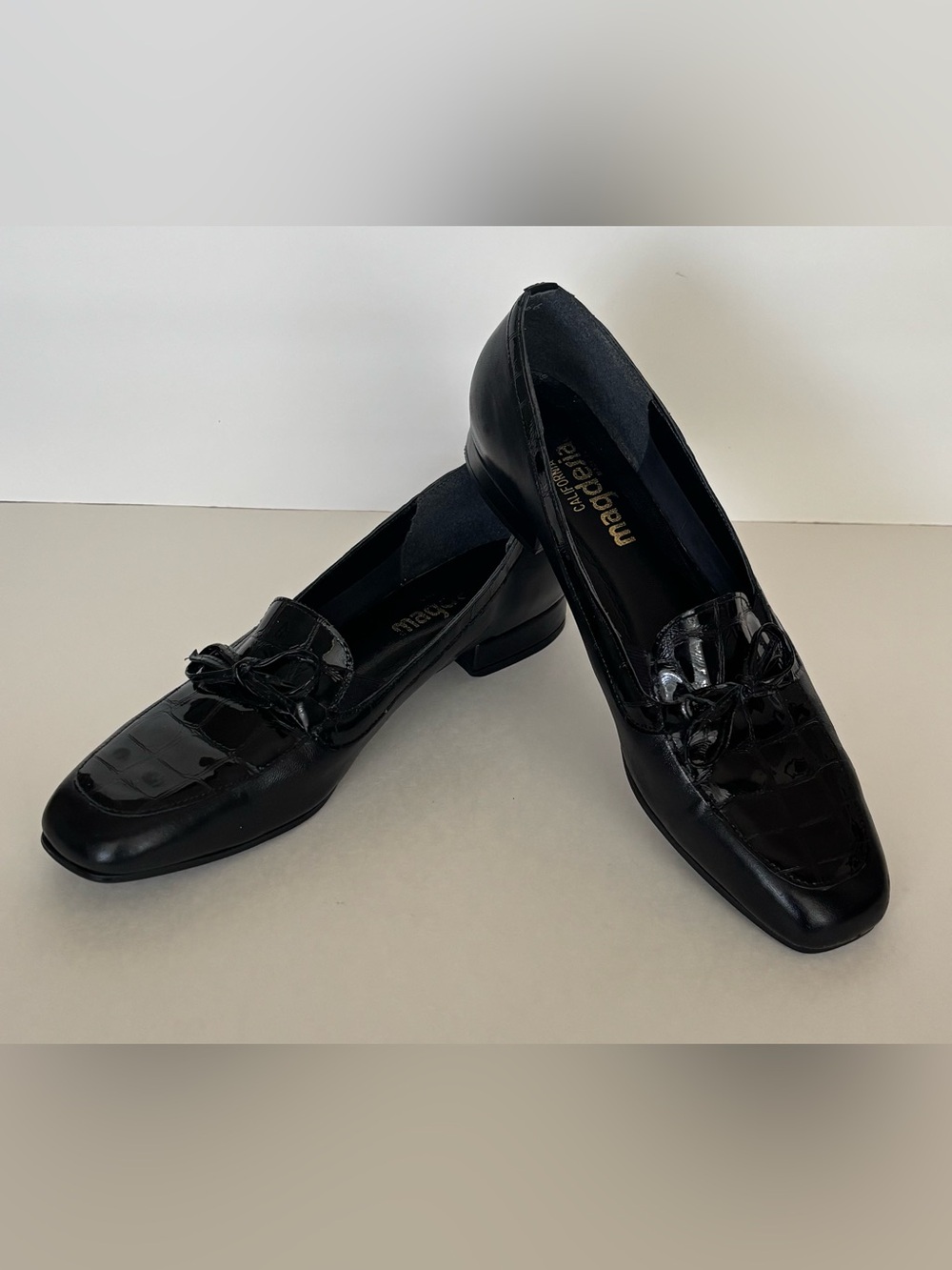 Vintage California Magdesians Black Patent Loafers with Bow Detail
